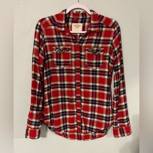 Abercrombie Fitch Shirt Womens Small‎ Red Blue Plaid Flannel Button Down Top